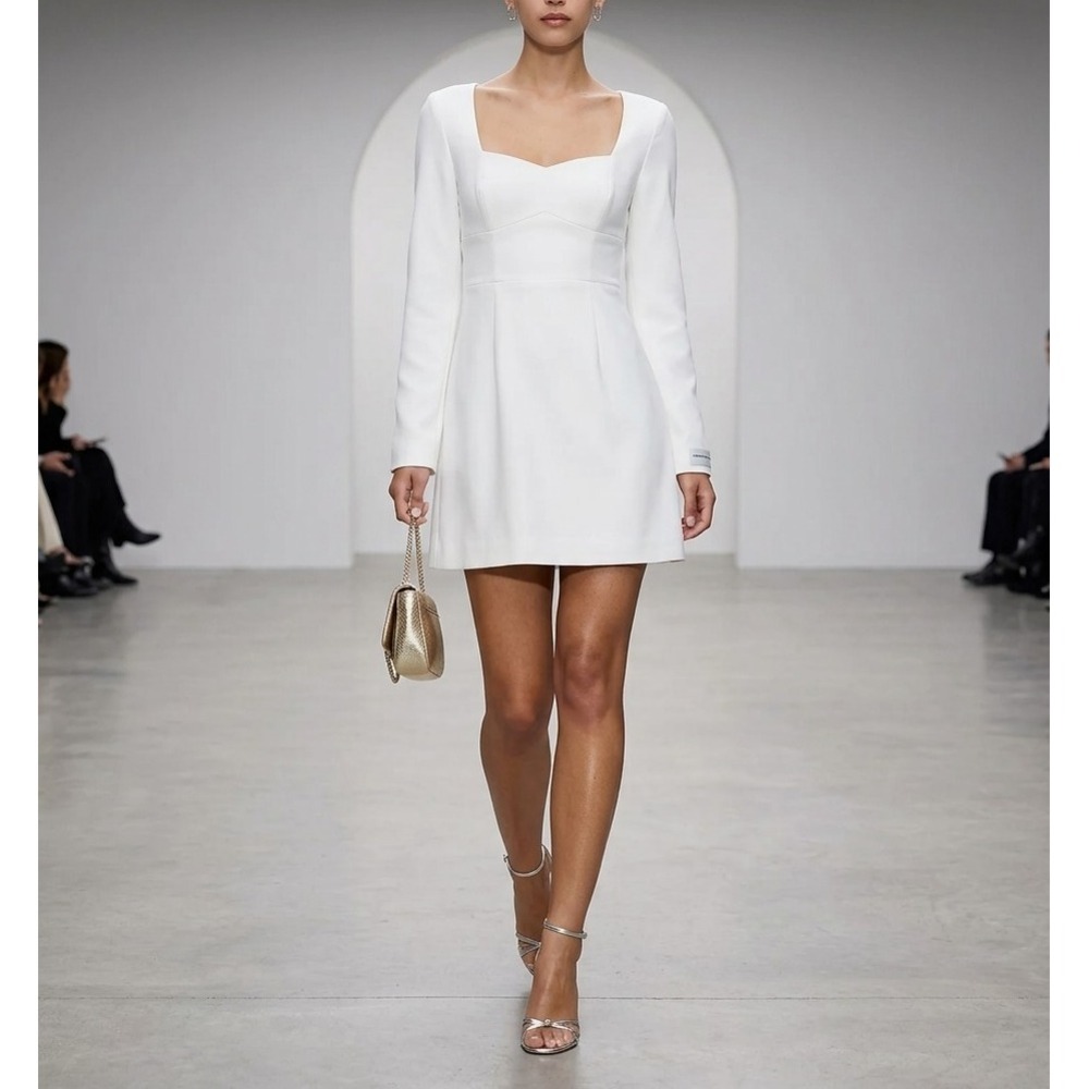 French Connection Whisper Square Neck Long Sleeve Mini Dress White Size 2 $168